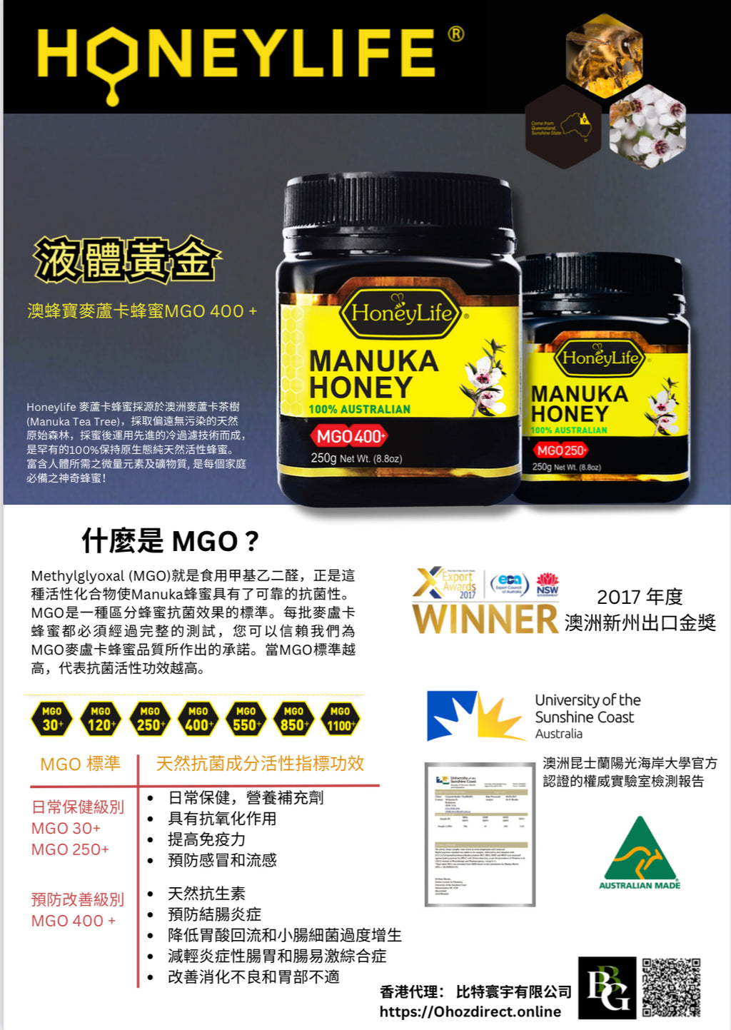 澳蜂寳 - 純天然麥蘆卡蜂蜜MGO 400+